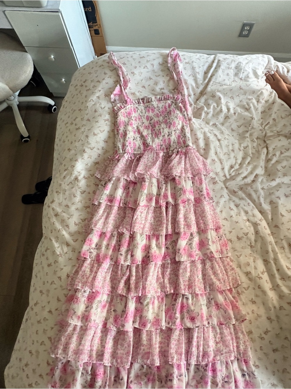 Girls' Pink Floral Tiered Sundress